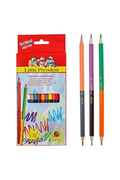 SHOPIENS Set Creioane Colorate Subtiri Duble 12 Bucati 24 Culori Cu Maner Con...