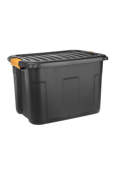 SHOPIENS Plastic Storage Box Shopiens®, Durable, with Lid and Lock, Black, 60 L, 60x39x41 cm