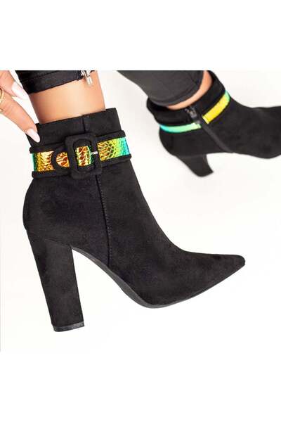 BMoD Women's black suede ankle boots with a heel and a decorative buckle MOD07392