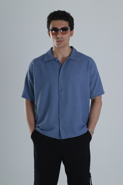COCOPELLI Men's Blue Seersucker Shirt