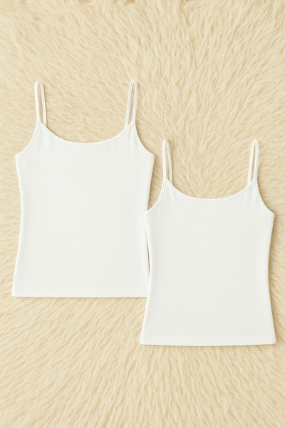 QKK Women's Cotton Lycra Padded String Strap Combed Cotton 2-Piece Undershirt Q6K3K4T9Ka