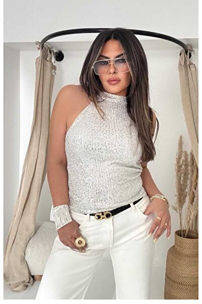 ubmbutik Halter Yaka Pul Payet Bluz