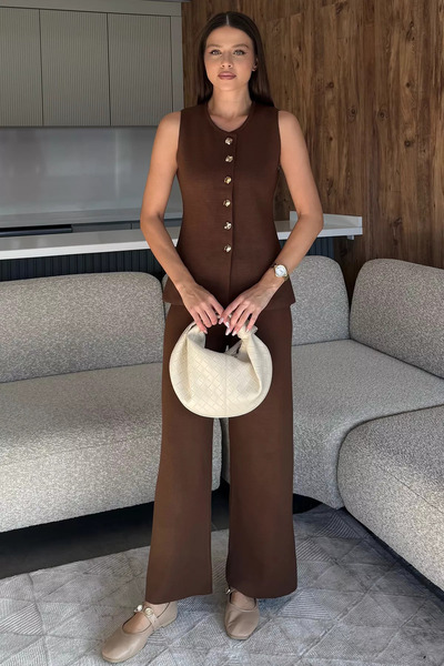 julude Brown Vest Pants Knitwear Two-Piece Set