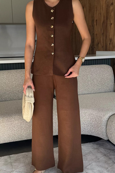 julude Brown Vest Pants Knitwear Two-Piece Set
