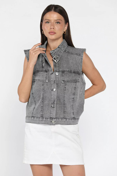 julude Anthracite Women's Front Buttoned Jean Denim Vest