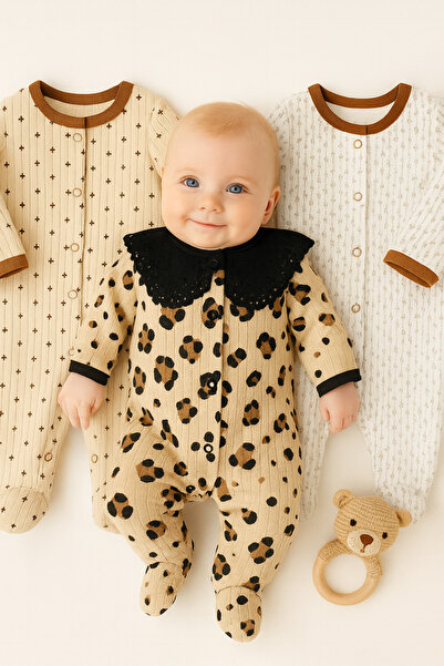 İZYALİF BABY Baby Girl 3-Piece Romper Set with Lace Booties and Snap Fasteners Size Chart in Images
