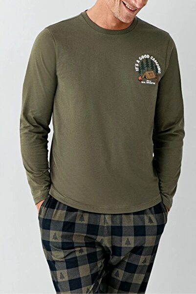 Arnetta 100% Cotton Circular Neck Long Sleeve Plaid Pattern Men's Pajama Set