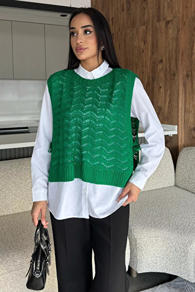 julude Green Shirt Combination Knitwear Sweater