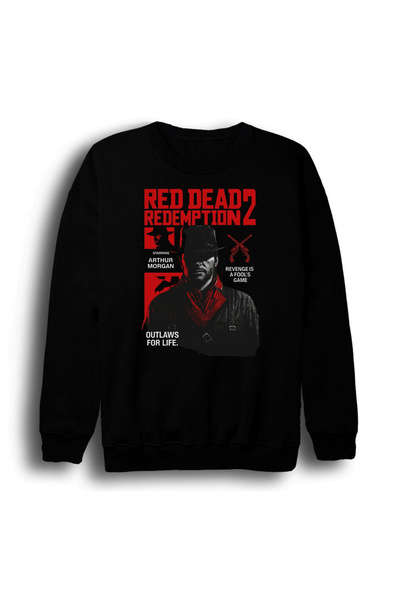 fame-stoned Red Dead Redemption 2 - Παιχνίδι με στάμπα Unisex 100% βαμβακερό μαύρο φούτερ με λαιμόκοψη