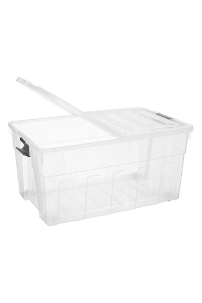 SHOPIENS Plastic storage box with lid and wheels Shopiens®, transparent, 120 l, 74x48x36 cm