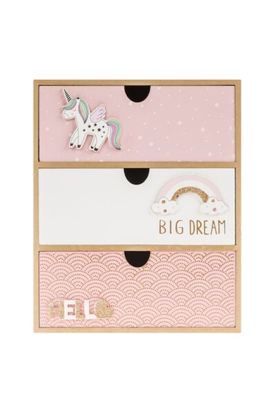 SHOPIENS Decorative Box with 3 Drawers Shopiens®, Wood, Unicorn and Rainbow Model, 21 x 10 x 27 cm