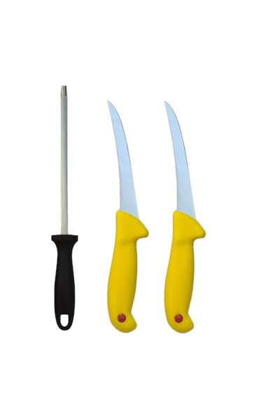 Globalport Retail Professional Butcher Set – 2 Boning Knives, Yellow, Stainless Steel Blade + Massage