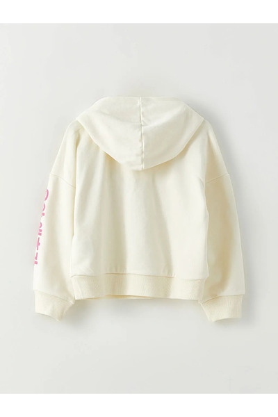 LC Waikiki Lcw Kids Ecru Hooded K-Pop Printed Long Sleeve Girls' Sweatshirt