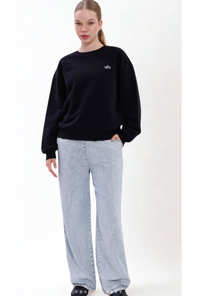 HepsitrentStore Light Denim Blue Regular Elastic Waist Casual Trousers