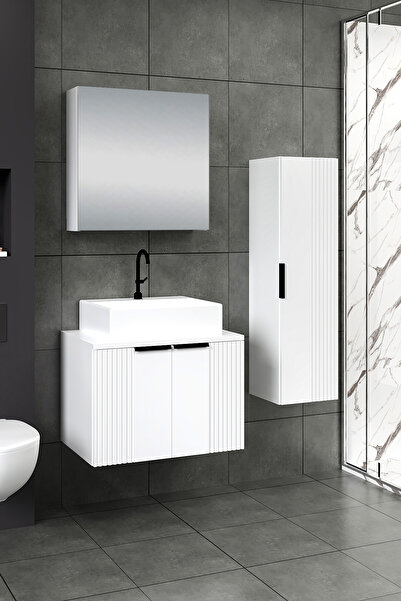 Fly Mobilya %100 Mdf 65 cm Chester Banyo Dolabı + 30 cm Boy Dolabı