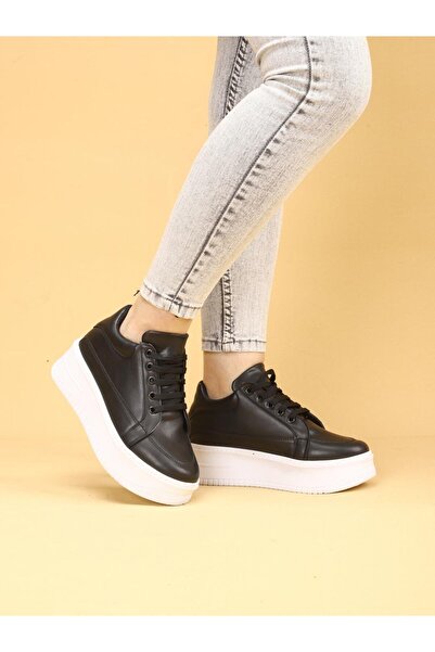 layki Vektro High Sole Stylish and Comfortable Daily Women's Thick Sole Black Sneaker