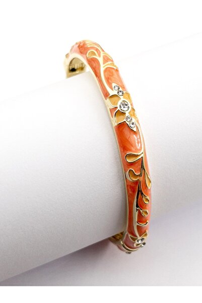 Siya Silver Altın Kaplama Zirkon Taşlı Mineli Kelepçe Bileklik - 5,7 cm/18 cm
