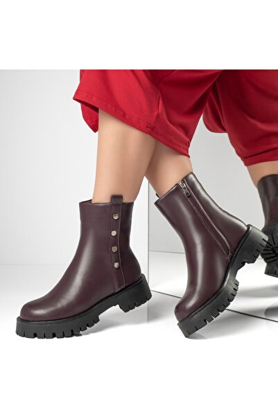 BMoD Women's burgundy ankle boots with a zipper and chunky sole MOD02753