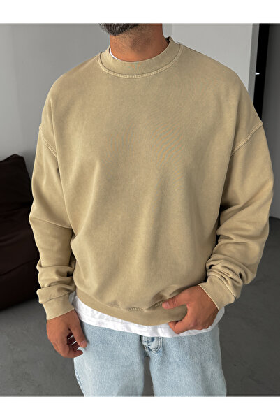 BYBASICMAN Bej spălat basic Swea tricou DF-2065