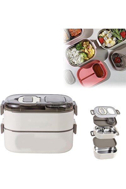 Next Plus صندوق غداء بينتو من الفولاذ المقاوم للصدأ مانع للتسرب نوكي 1300 مل صندوق مغلق بطبقتين لون بيج