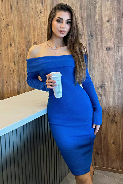 julude Sax Blue Madonna Collar Long Sleeve Camisole Dress