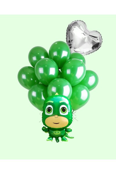 Evabrite Pijamaskeliler Foil Balloon Set - Lizard Child - Heart Foil Birthday Party Set