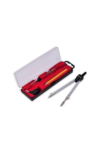 SHOPIENS 5 Piece Black Silver Metal Compass Set with Pencil Tip Refill Sharpener Plastic Box for Sc