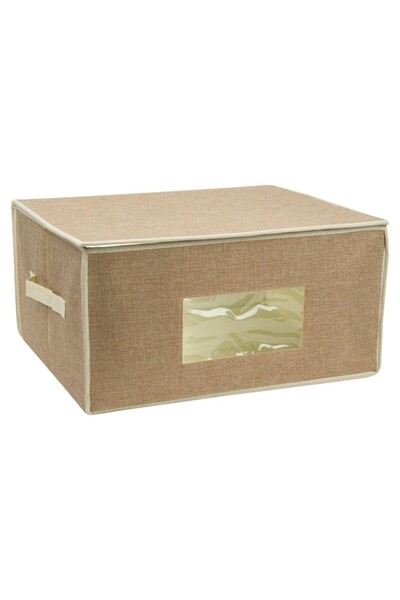 SHOPIENS Cutie textila de depozitare haine Shopiens®, bej cu capac, 50 x 40 x 25 cm
