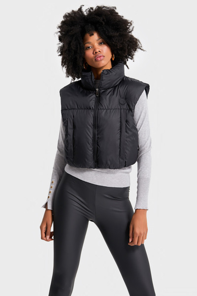 its basic Women's Black Color W5-1 Inflatable Inner Filled Zero Arm Side Pocket Crop Inflatable Vest