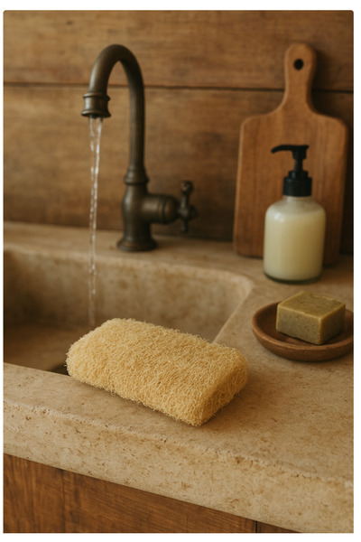 Tasarım مجموعة إسفنج وسلك تنظيف الأطباق من ألياف اليقطين الطبيعية، 3 قطع. خال...