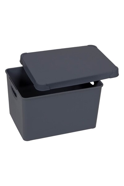 SHOPIENS Cutie de depozitare din plastic cu capac Shopiens®, gri mat, 20 l, 39x29x23.5 cm