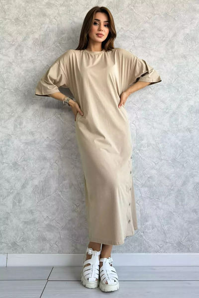 julude Stone Crew Neck Stud Detailed Women's Casual Dress