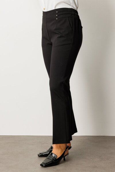 Ekol Women's Plus Size Elastic Waist Beaded Detailed Trousers 1085 Black