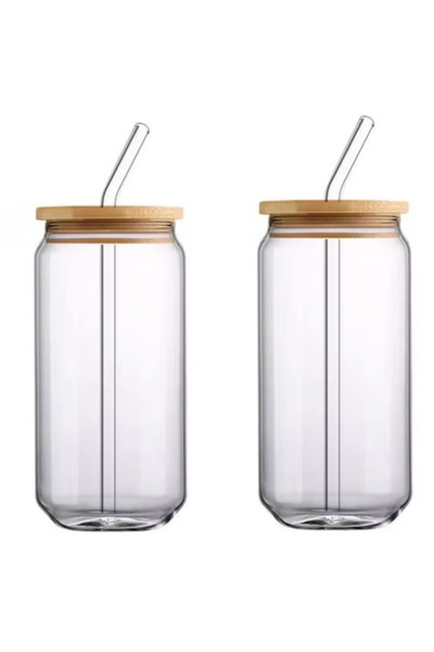 package home Glass cafe cup with bamboo lid and straw