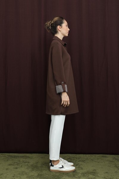 Puane Women's Basic Tunic with Collar and Sleeve Detail - 10724Tun - Brown