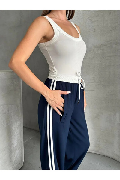 LİFERA Modal Fabric Trousers with Waist Detail and Side Stripes