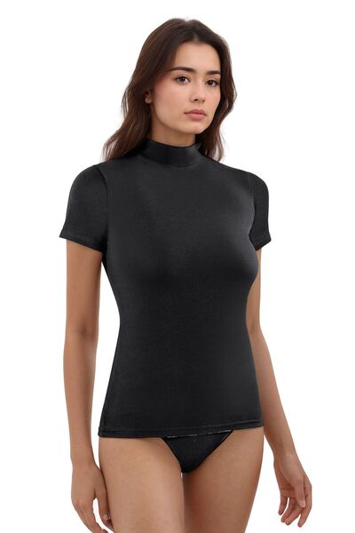 QKK Women's Cotton Lycra Half Sleeve Turtleneck Combed Cotton 2-Piece Undershirt Q6K2K2T8Ka