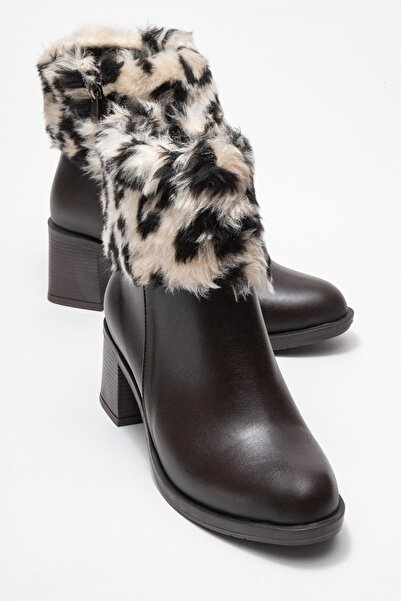 CCWAY AYAKKABI Cizme de damă cu toc înalt din shearling PIELE MARO