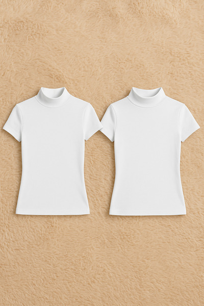 QKK Women's Cotton Lycra Half Sleeve Turtleneck Combed Cotton 2-Piece Undershirt Q6K2K2T8Ka