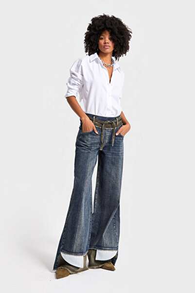 its basic Жіночі джинси кольору T.Kot 35w5-8 Palazzo Fit з деталями на штанинах і поясі, внутрішня довжина 83 см, спеціальний дизайн Denim Jean