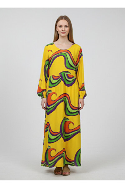 TUBA EXPORT Kadın Vintage Etnik Desenli Uzun Elbise – Rahat ve Şık Günlük Kullanıma Uygun