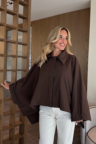 Laluvia Brown Cape Style Trench Coat - 7603