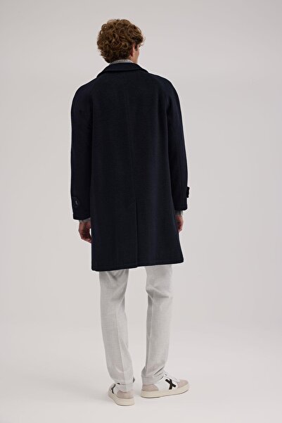 Jakamen Navy Blue Comfort Fit Baby Collar Wool Coat