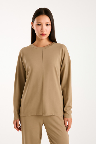 MERİCEY Women's Brown Modal Long Sleeve Top and Bottom Set