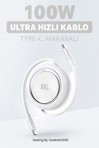 VOOKA 100W Type-C Makaralı Hızlı Şarj Kablosu | Ultra Güçlü, Dayanıklı ve Taş...