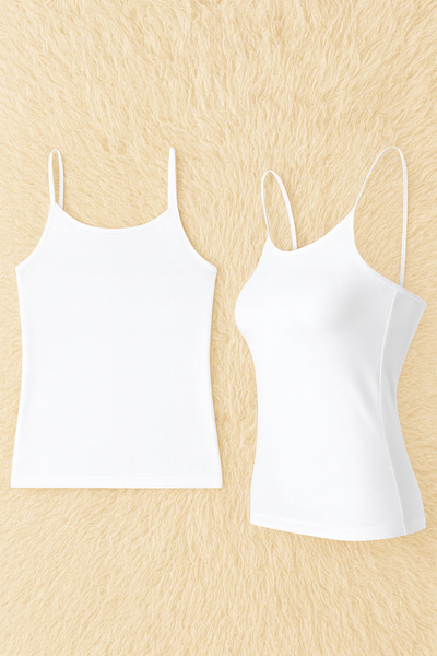 QKK Women's Cotton Lycra String Strap Non-Marking Combed Cotton 2-Piece Undershirt Q6K4K6T6Ka