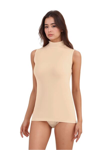 QKK Women's Cotton Lycra Zero Sleeve Turtleneck Combed Cotton 2-Piece Undershirt Q6K2K3T6Ka