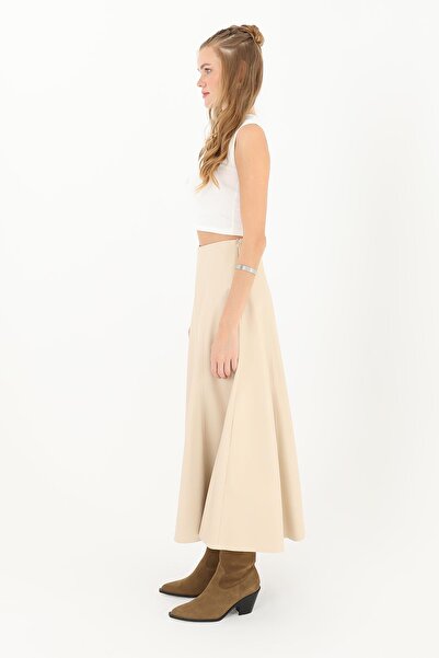 Puane Fusta din piele cu fermoar pentru femei - 18203ETK - BEIGE