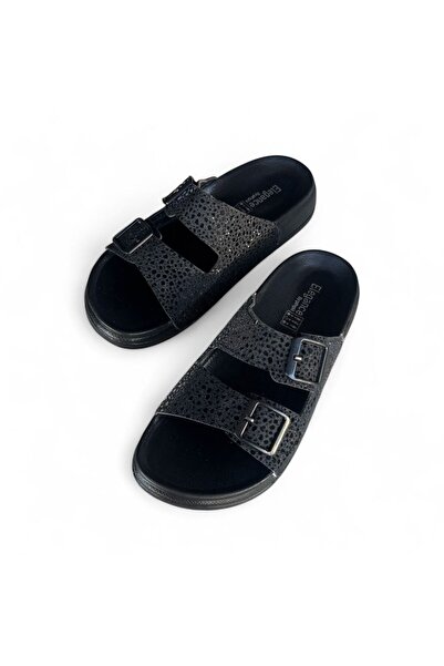 ŞAHGÜL Elegance Women's Shiny Double Buckle Casual Comfort Sole Slippers