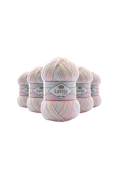 LaVita Yarn Baby Batik Çok Renkli El Örgü Ipi %100 Akrilik 500gr 5 ADET (BY07 PEMBE MAVİ)